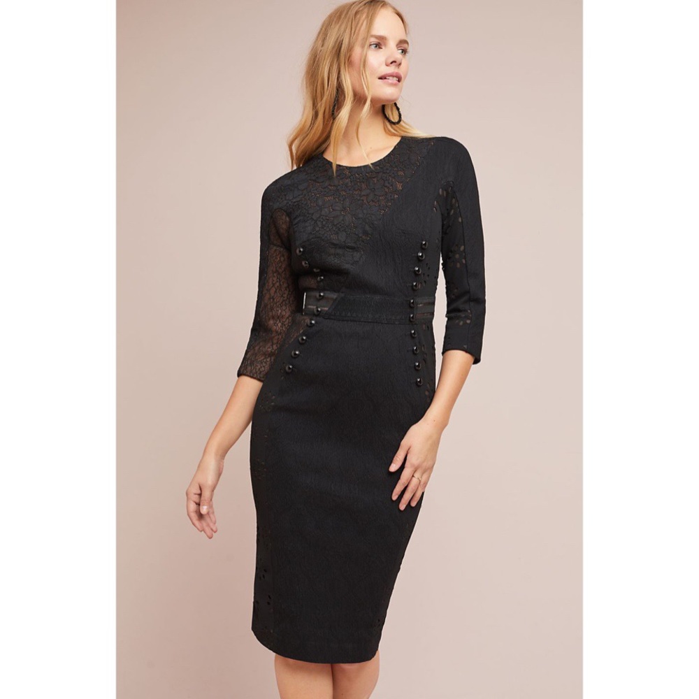 Byron Lars NWT Mrs. Robinson/Bettine Column Black Lace 3/4 Sleeves Sheath Dress
